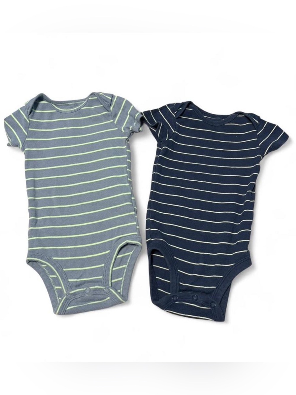 Carter's Striped Short-Sleeve One-Piece Bodysuits - Light Blue & Navy